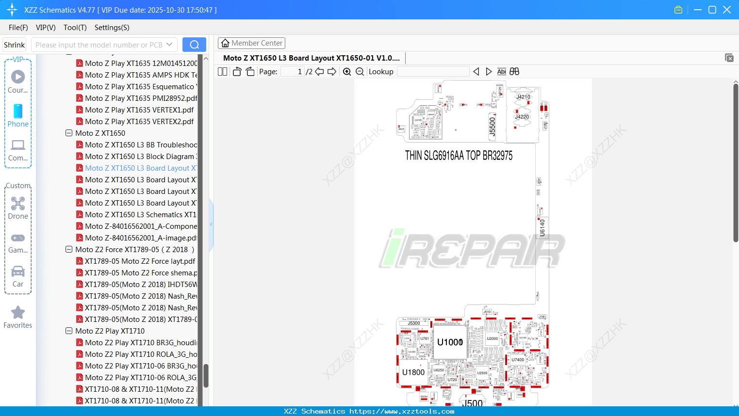 Motorola Moto Z XT1650 L3 Board Layout XT1650-01 V1.0